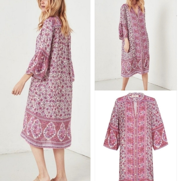 Mislook Dress Boho Pink Floral Button Front Shirt Dress Women Sz M Casual Tunic - Picture 1 of 14